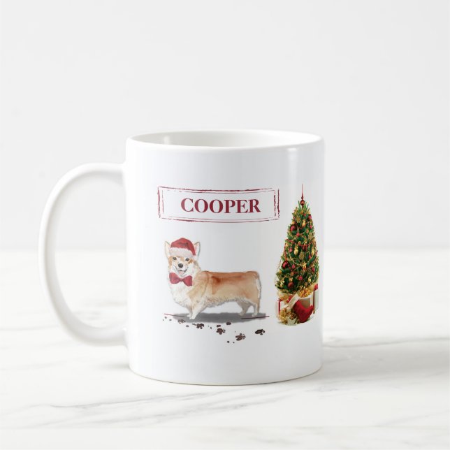 Corgi Funny Christmas Dog with Tree Coffee Mug (Left)