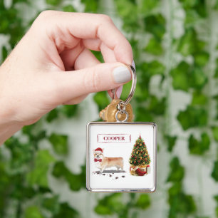 Corgi Funny Christmas Dog with Tree Keychain