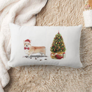 Corgi Funny Christmas Dog with Tree Lumbar Pillow