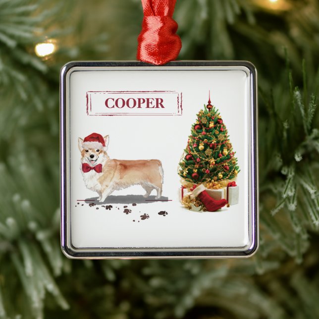 Corgi Funny Christmas Dog with Tree Metal Ornament (Tree)