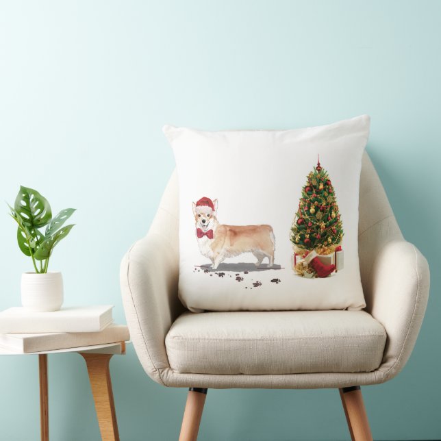 Corgi Funny Christmas Dog with Tree Throw Pillow (Chair)