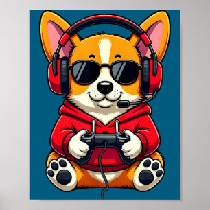 Corgi gamer cute gaming dog funny  poster
