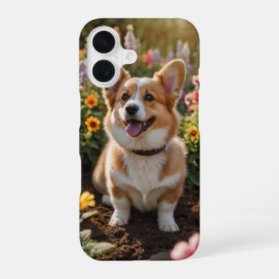 Corgi Garden Fun iPhone 16 Case