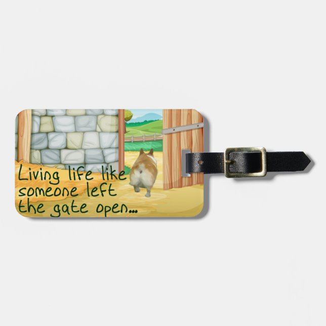 Corgi "Gate Open" Luggage Tag (Front Horizontal)