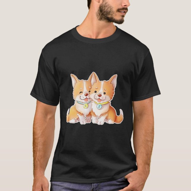 Corgi Gemini Animal Welsh Pet  Owner Keeper Astrol T-Shirt (Front)