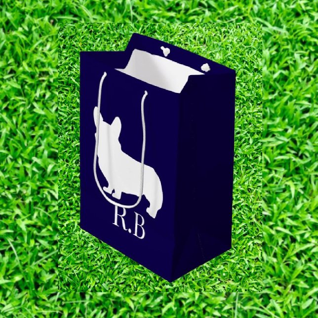 Corgi Golf Blue Navy  Medium Gift Bag (Celebrate your love for Corgis on the green! Our Corgi Lovers Golf gift bag is packed with fun)