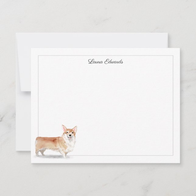 Corgi Grey Border Personalized Stationery Card (Front)
