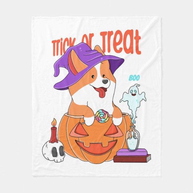 Corgi Halloween Fleece Blanket (Front)