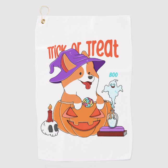 Corgi Halloween Golf Towel (Front)