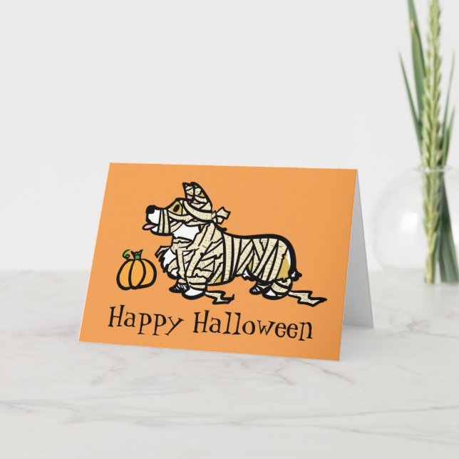 Corgi Halloween- Mummy Card (Front)