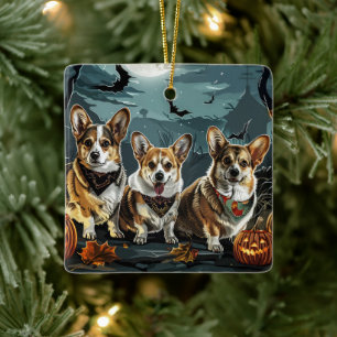 Corgi Halloween Spooky Ceramic Ornament