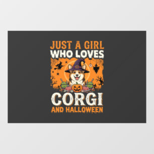 Corgi Halloween Witch Girl Vintage Horror Window Cling