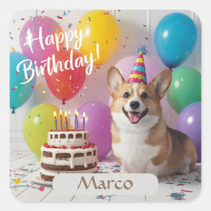 Corgi Happy Birthday Square Sticker