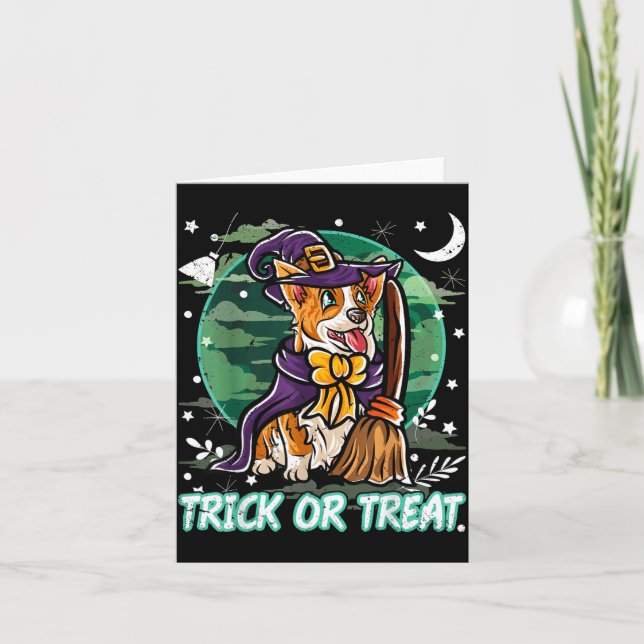 Corgi Happy Halloween Costume Witch Card (Front)