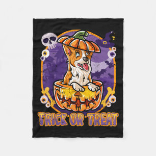 Corgi Happy Halloween Pumpkin Dog Fleece Blanket