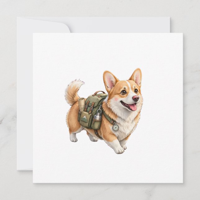 Corgi Hiking Adventure Watercolor Invitation (Front)