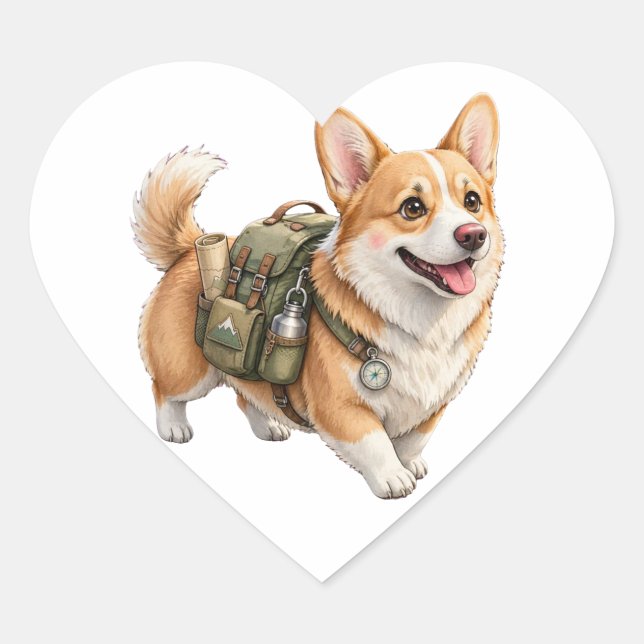 Corgi Hiking Adventure Watercolor Sticker (Front)