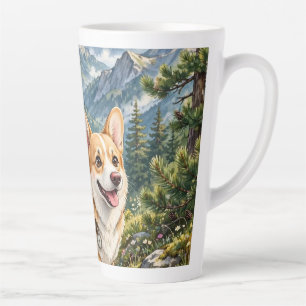 Corgi Hiking in Mountains Watercolor   Latte Mug