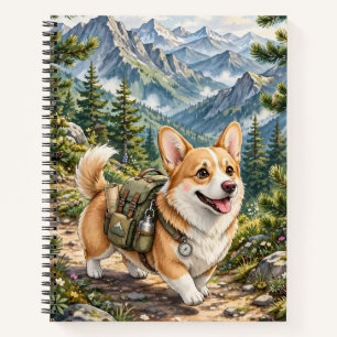 Corgi Hiking in Mountains Watercolor Notebook