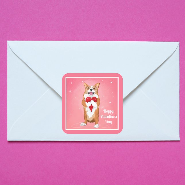 Corgi Holding A Heart Happy Valentine's Day Square Sticker (Creator Uploaded)