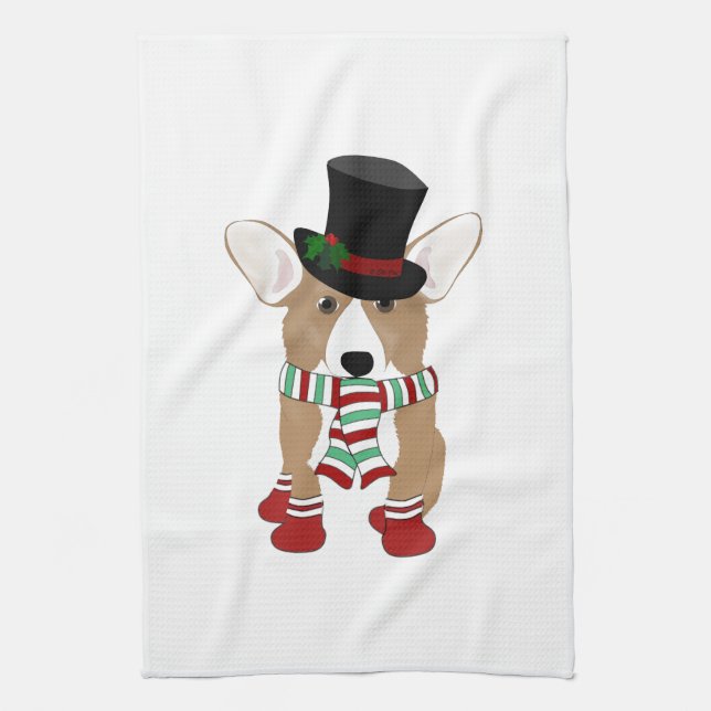 Corgi Holiday Kitchen Towel (Vertical)