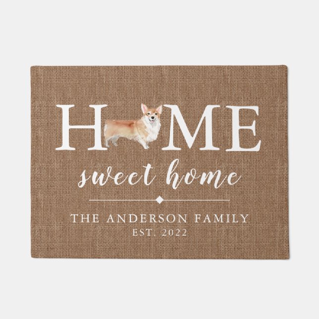 Corgi Home Sweet Home Personalized Doormat (Front)