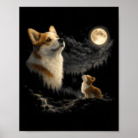 Corgi howling to the moon vintage 90s funny dog