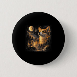 Corgi howling to the moon vintage 90s retro animal 2 inch round button