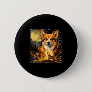 Corgi howling to the moon, vintage moon 90s animal 2 inch round button