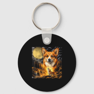 Corgi howling to the moon, vintage moon 90s animal keychain
