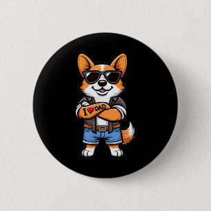 Corgi I Love Dad Funny Dog Tattoo  2 Inch Round Button