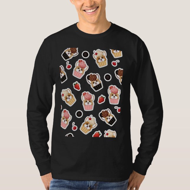 Corgi Ice Cupcake Pattern T-Shirt (Front)