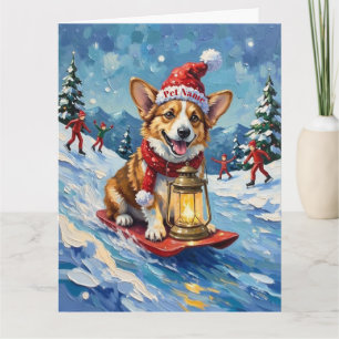 Corgi Ice Slider Christmas Lantern Hat Card