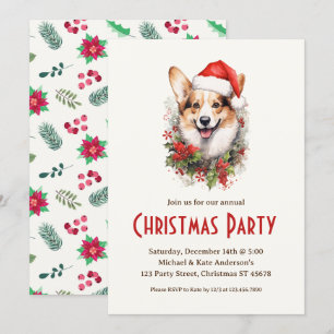 Corgi in a Santa Hat Pet Dog Christmas Party  Invitation