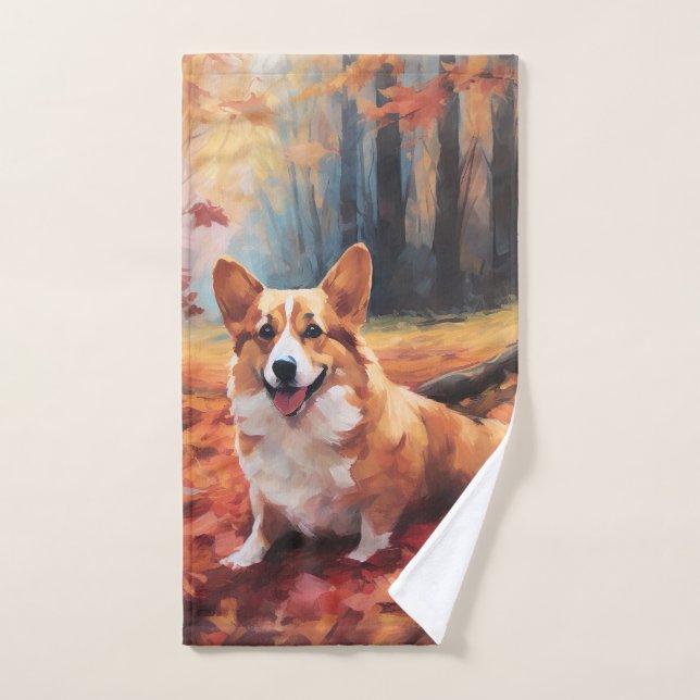 Corgi in Autumn Leaves Fall Inspire Bath Towel Set (Hand Towel)