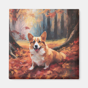 Corgi in Autumn Leaves Fall Inspire Magnet