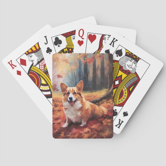 Corgi in Autumn Leaves Fall Inspire Playing Cards (Back)