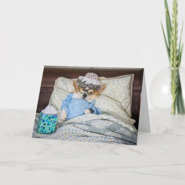 Corgi in Bed get well greeting card (Front)