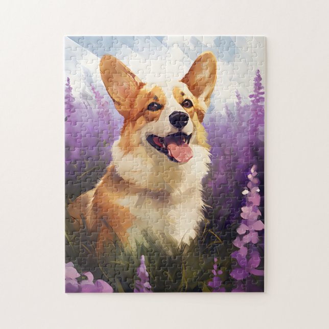 Corgi in Lavender field Jigsaw Puzzle (Vertical)
