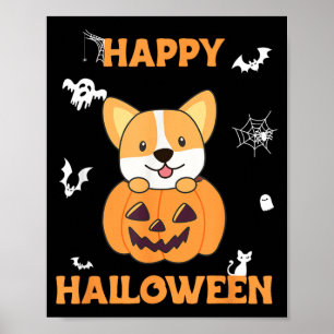 Corgi In Pumpkin Dogs Happy Halloween Poster