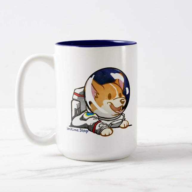Corgi in Space Suit Two-Tone Coffee Mug (Left)