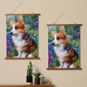 Corgi in the Garden Hanging Tapestry