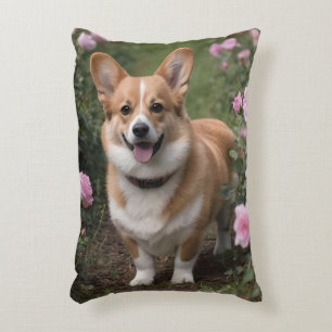 Corgi In The Pink Roses, Accent Pillow