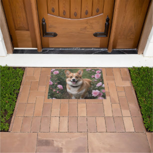 Corgi In The Pink Roses,  Doormat