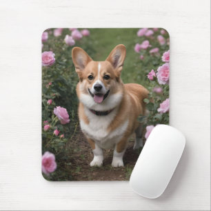 Corgi In The Pink Roses,  Mouse Pad