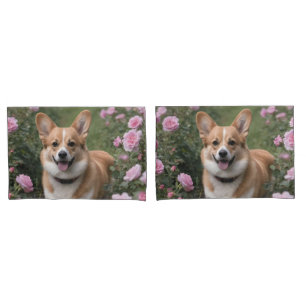 Corgi In The Pink Roses, Pillowcase