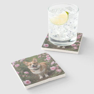 Corgi In The Pink Roses, Spoon Rest Stone Coaster