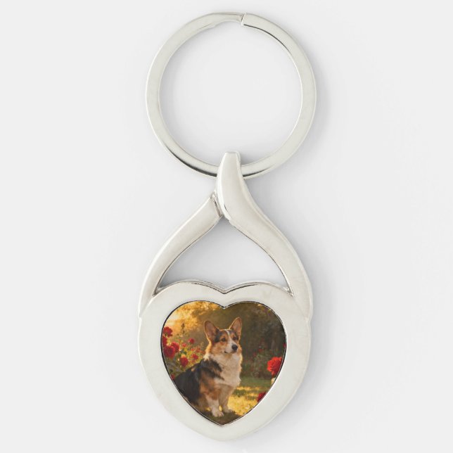 Corgi in the Roses I Keychain (Front)