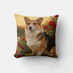 Corgi in the Roses II Throw Pillow