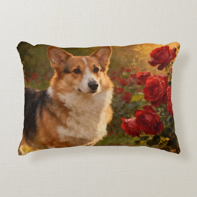 Corgi in the Roses V Accent Pillow (Front)